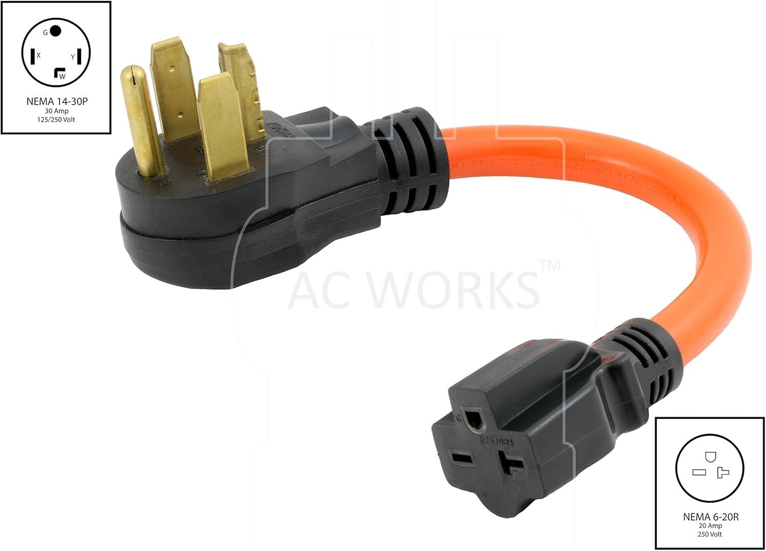 5-Year Warranty NEMA 30A Dryer Adapter - 250V 4-Prong to T-blade Connector