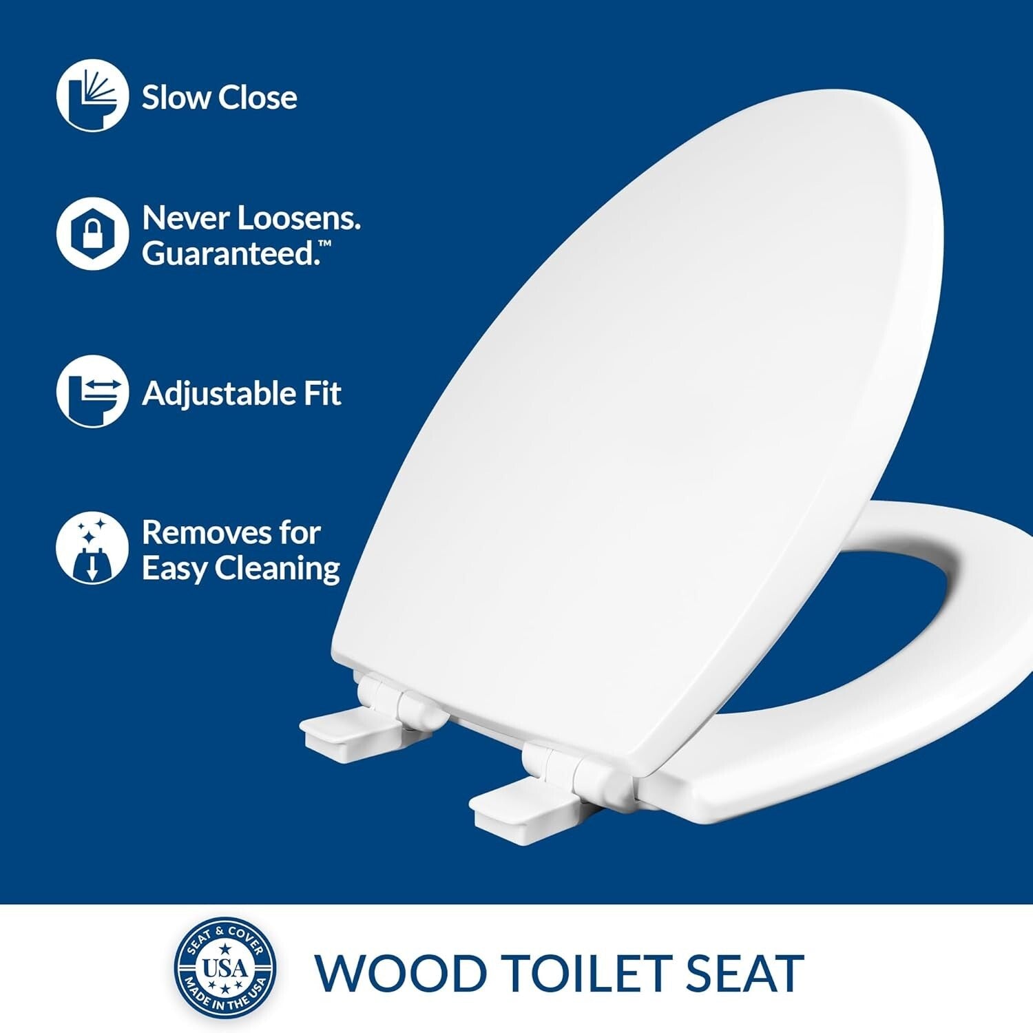Premium Slow Close Toilet Seat – Clean White Elongated Wood for Modern Bathrooms