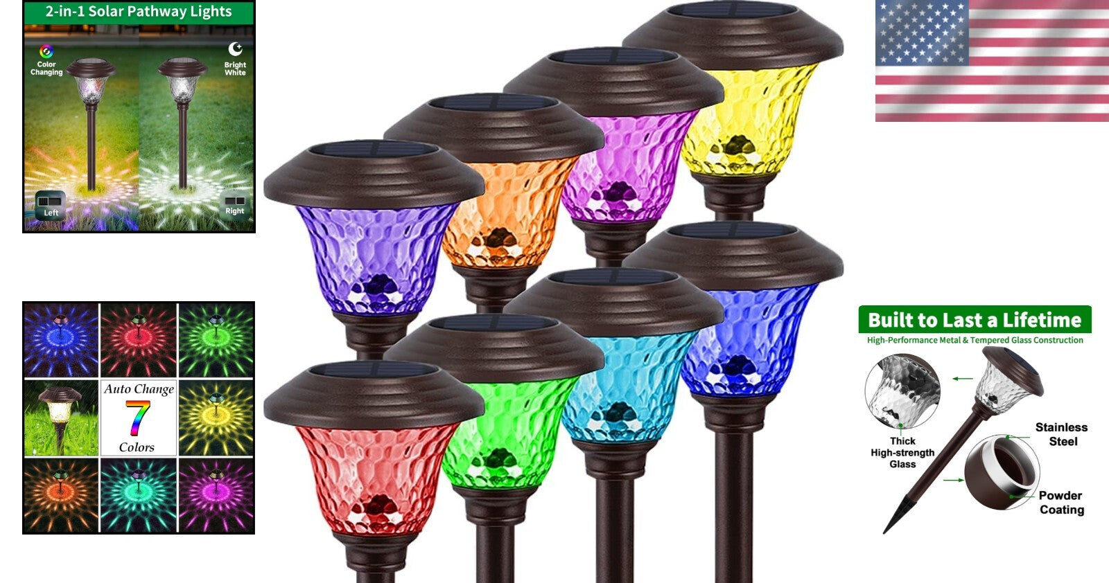 All-Weather Solar Pathway Lights - 8 Pack Waterproof with Colorful Illumination