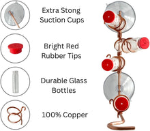 Load image into Gallery viewer, Handcrafted Copper Window Hummingbird Feeder with 4 Stations &amp; Easy-Fill Bottles