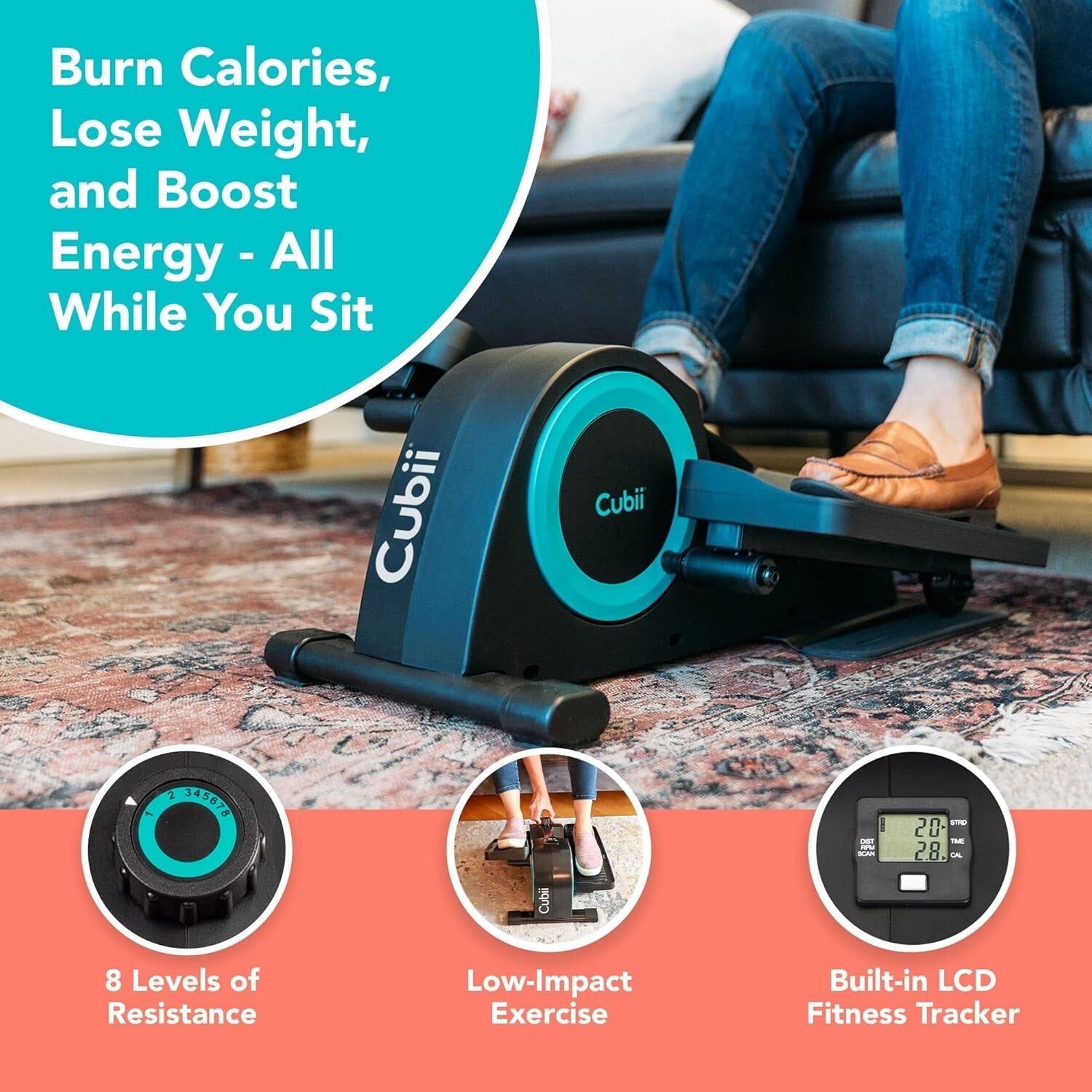 Ergonomic Under Desk Elliptical - Digital Tracker and App Sync for Fitness Goals