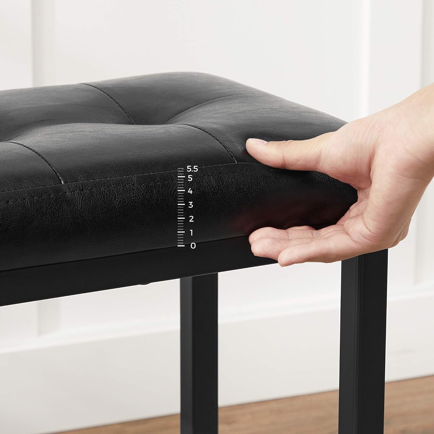 Backless Black Counter Bar Stools - Set of 2, Durable PU Leather, 24.4" Height