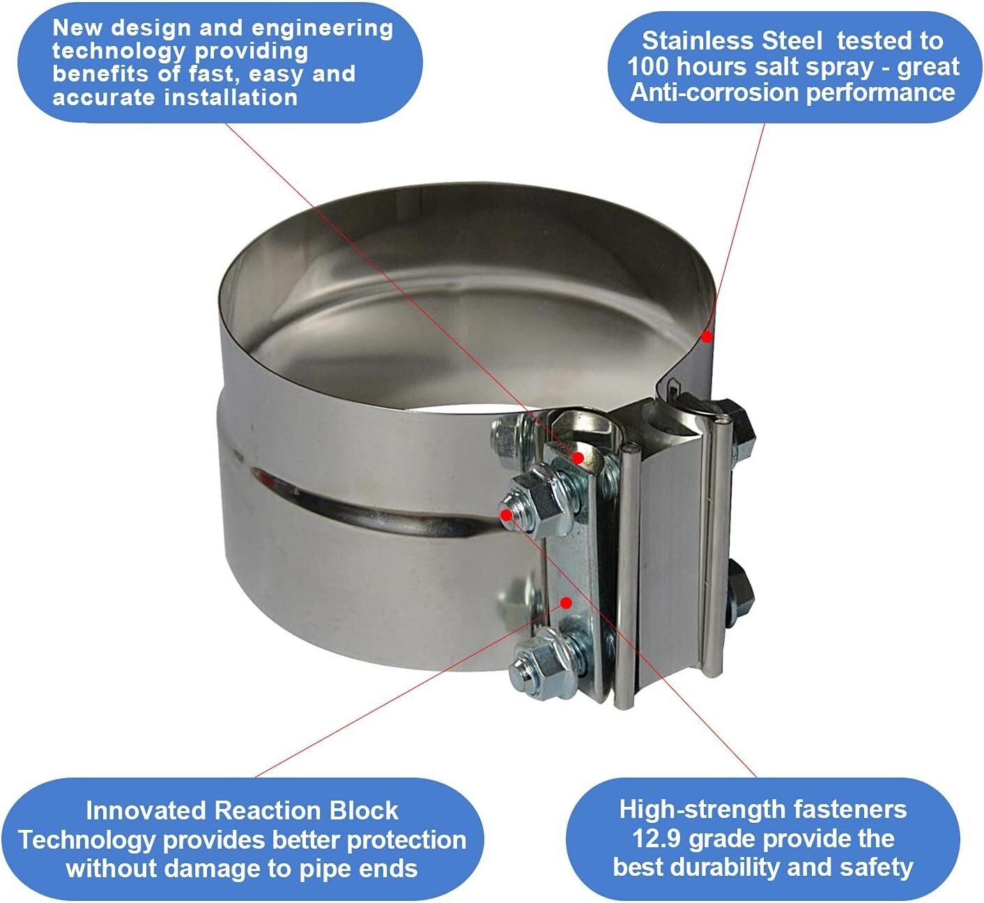Durable 4-Inch Lap Joint Exhaust Clamp Set - Stainless Steel, Easy Installation
