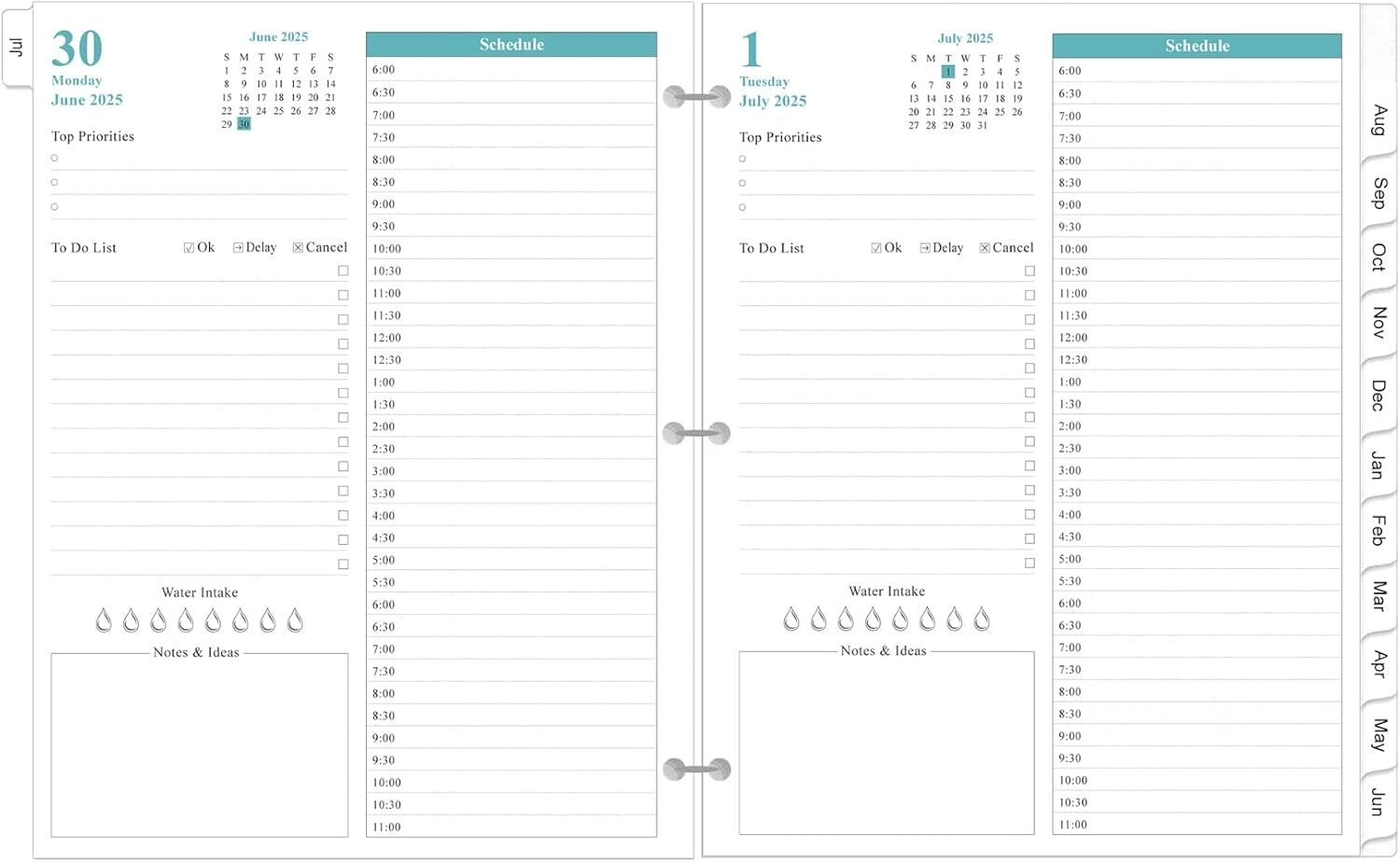 Premium 2025-2026 Daily Planner Refill - 3-Hole Punched with Productive Layouts
