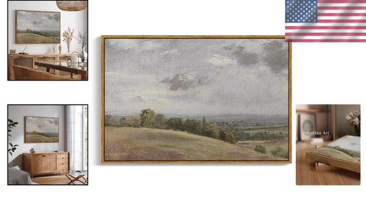 Vintage Framed Canvas Wall Art - Elegant WildField Landscape Decor 24x36