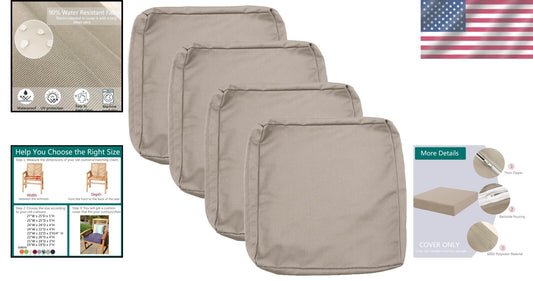 4 Pack 24x24 Tan Outdoor Cushion Covers - Machine Washable, Fits Patio Furniture