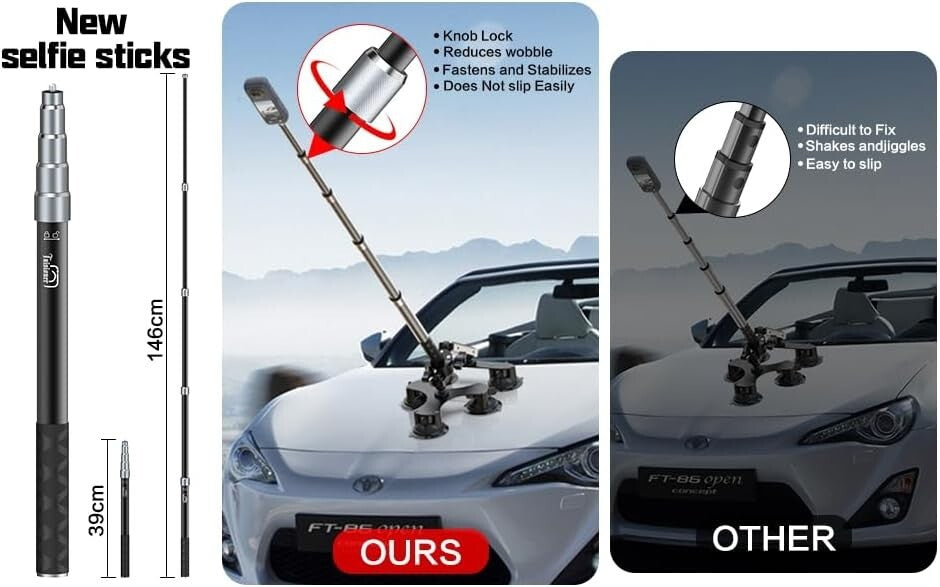 Complete Suction Car Mount Kit for Insta360 & GoPro - Ideal for Vlog Adventures