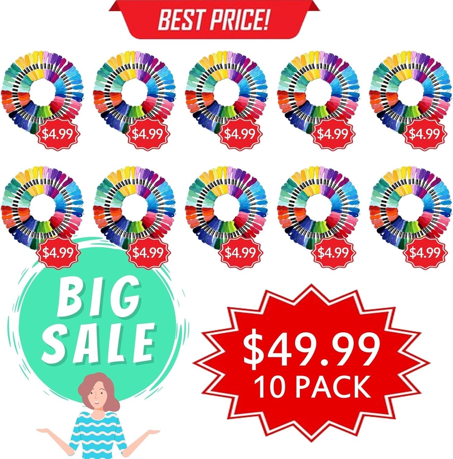 10 Packs of 50 Colors Cotton Embroidery Floss - Perfect for Crafts & Gifts