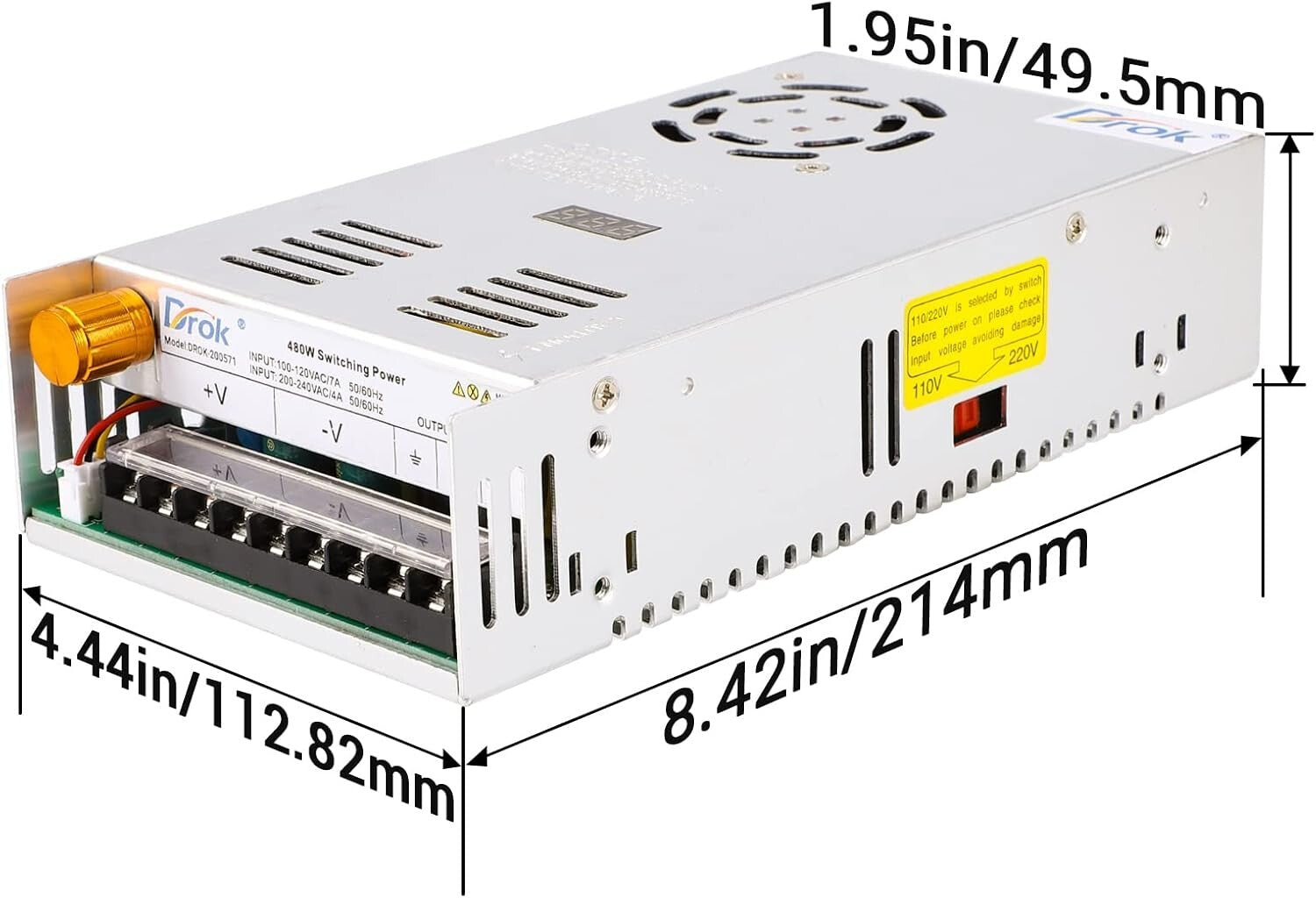 Adjustable 24V Power Supply - AC 110V/220V to DC 0-24V, 20A with LED Display
