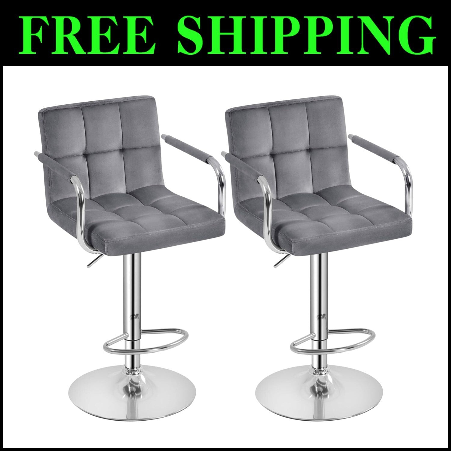 Set of 2 Elegant Velvet Swivel Bar Stools with Adjustable Height - Modern Design