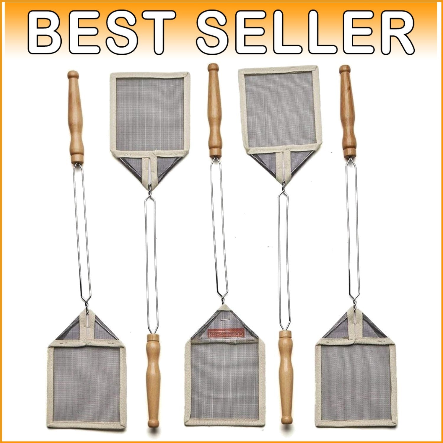 Classic Yellow Fly Swatter Set | 5 Strong Wire Frame Swatters with Wooden Grip