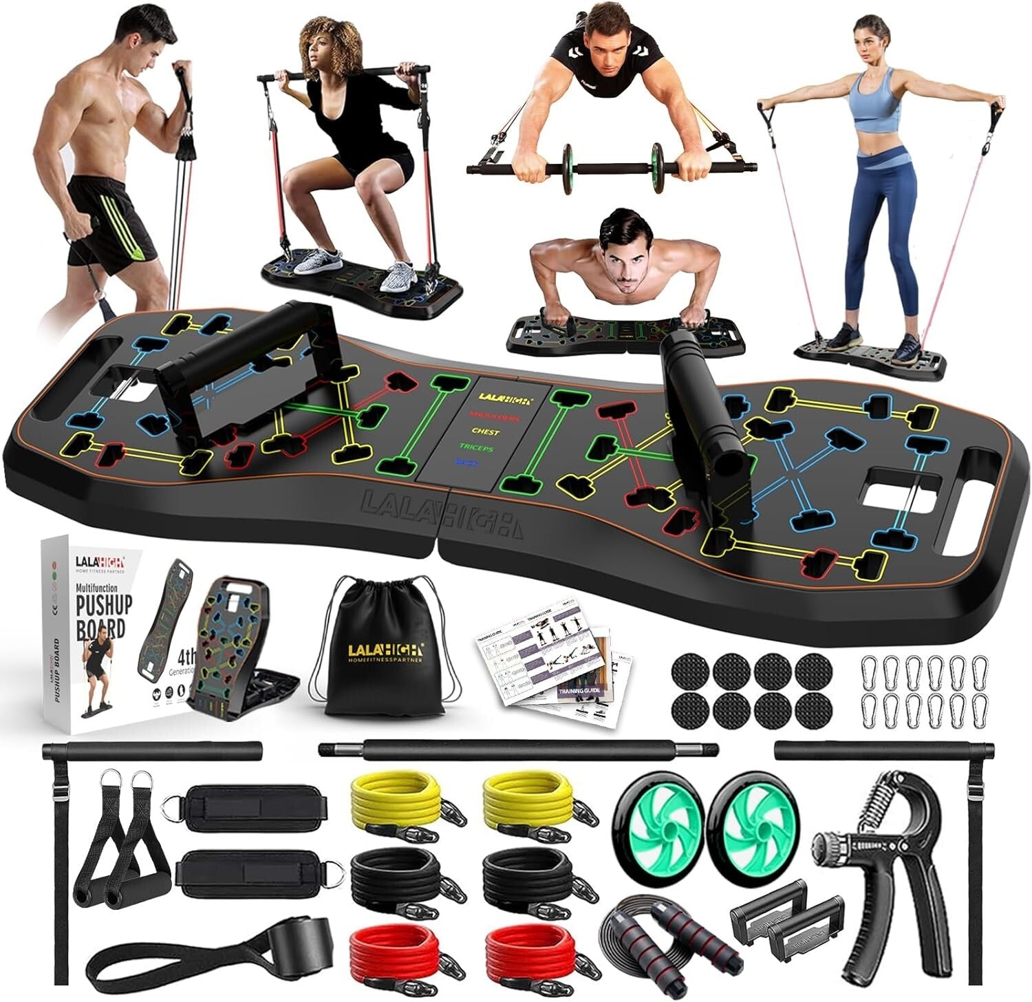 Ultimate Portable push Up Board with Resistance Bands for Chest & Back Training