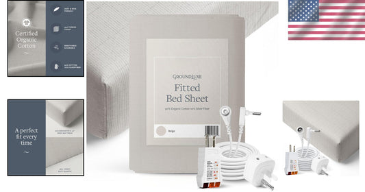 Premium King Size Organic Cotton Fitted Sheet with Grounding Cord & Silver Fiber