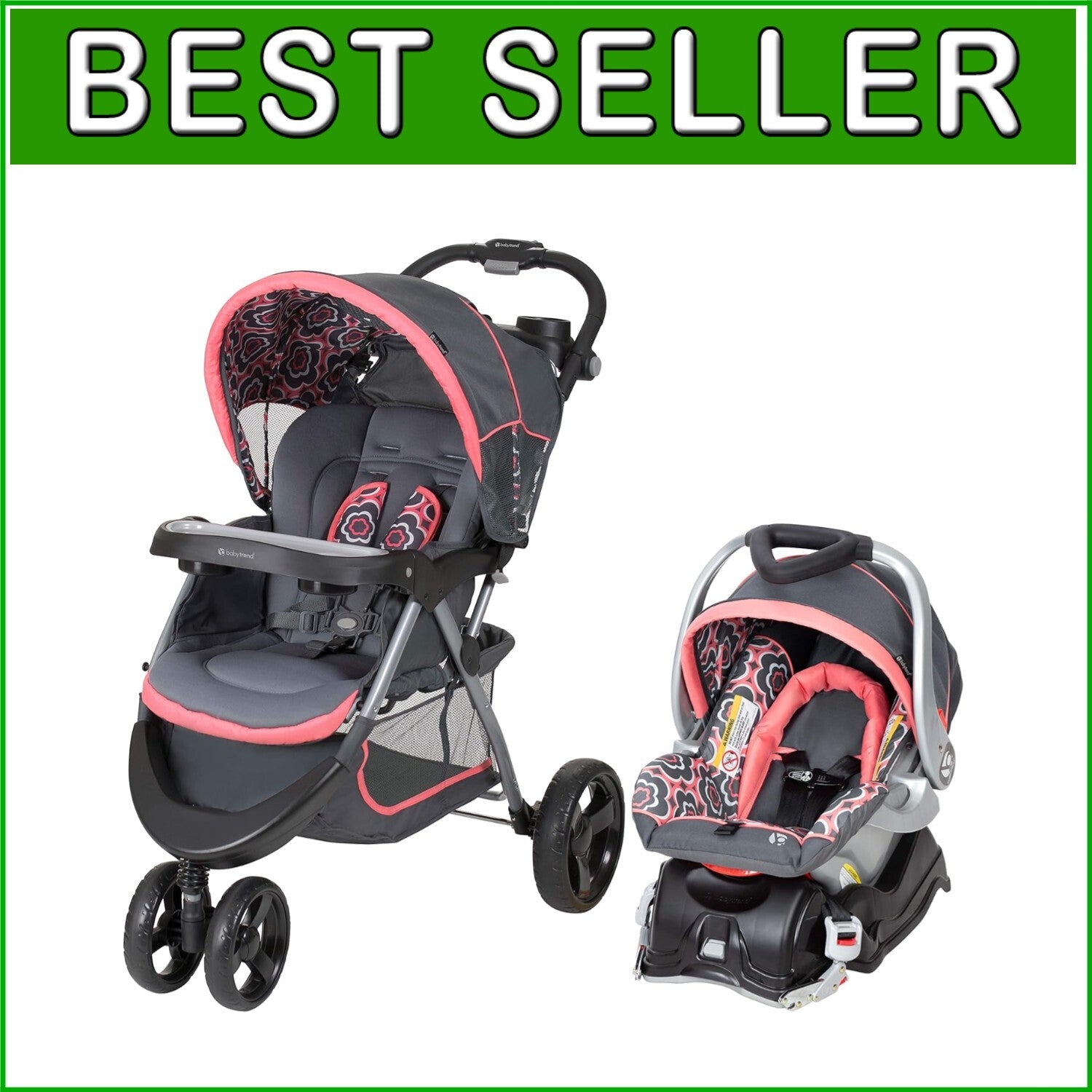 EZ Flex-Loc Coral Floral Travel System: Stroller & Car Seat Combo for Newborns