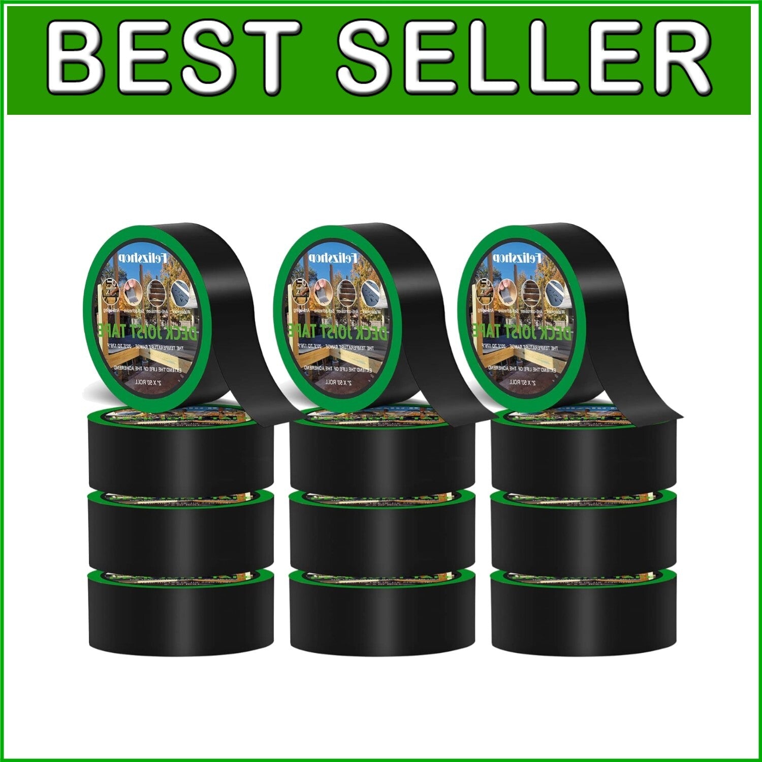 12 Rolls Butyl Deck Joist Tape - Waterproof Self-Adhesive Weather Protection