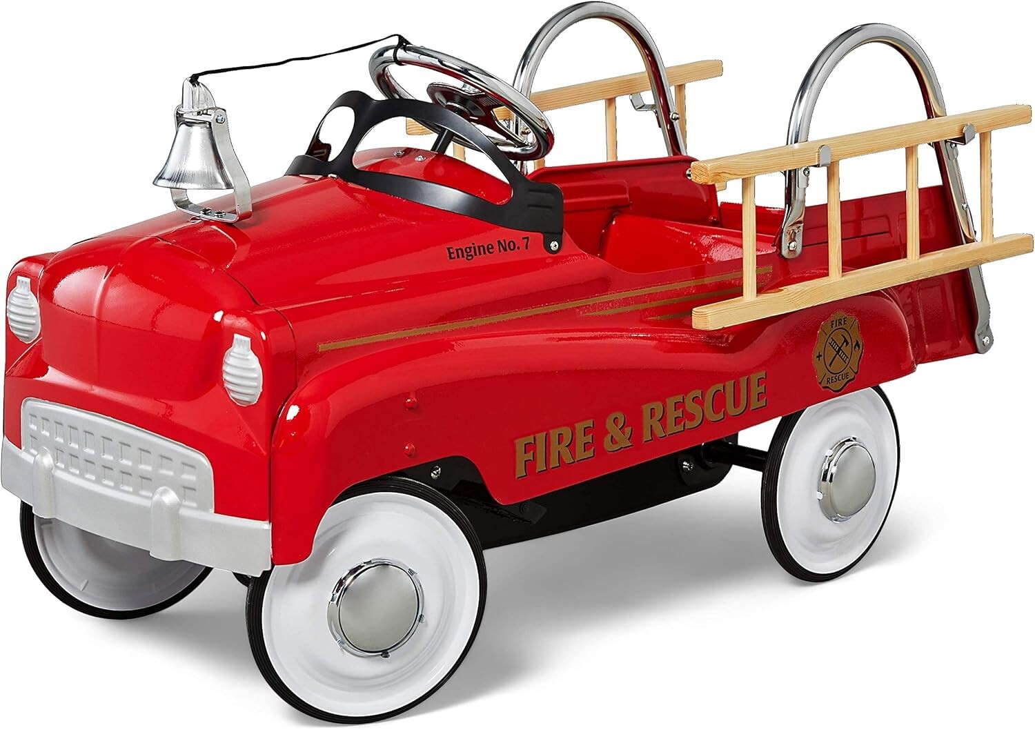 Classic Red Pedal Car Fire Truck for Kids Aged 3-5 - Fun Indoor/Outdoor Ride-On