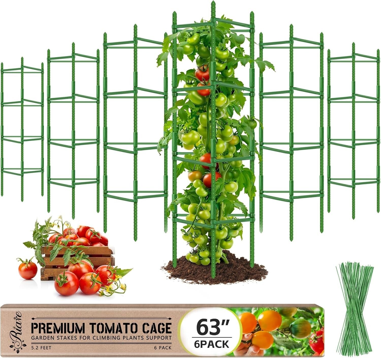 Versatile Garden Tomato Cages - Heavy-Duty 6 Pack for Customizable Plant Support