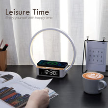 Load image into Gallery viewer, Modern Bedside Lamp with Alarm Clock, 3 Brightness Levels &amp; Wireless Charger