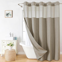 Load image into Gallery viewer, No Hooks Linen Shower Curtain with Snap-in Liner for Effortless Shower Styling