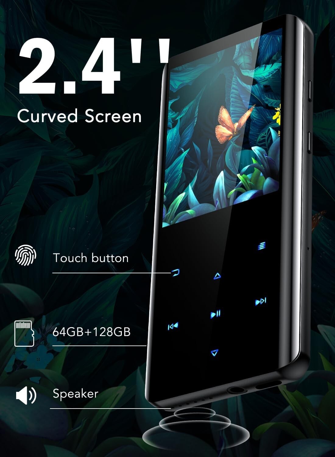 High-Capacity MP3 Player with Bluetooth, Built-in Speaker & FM Radio