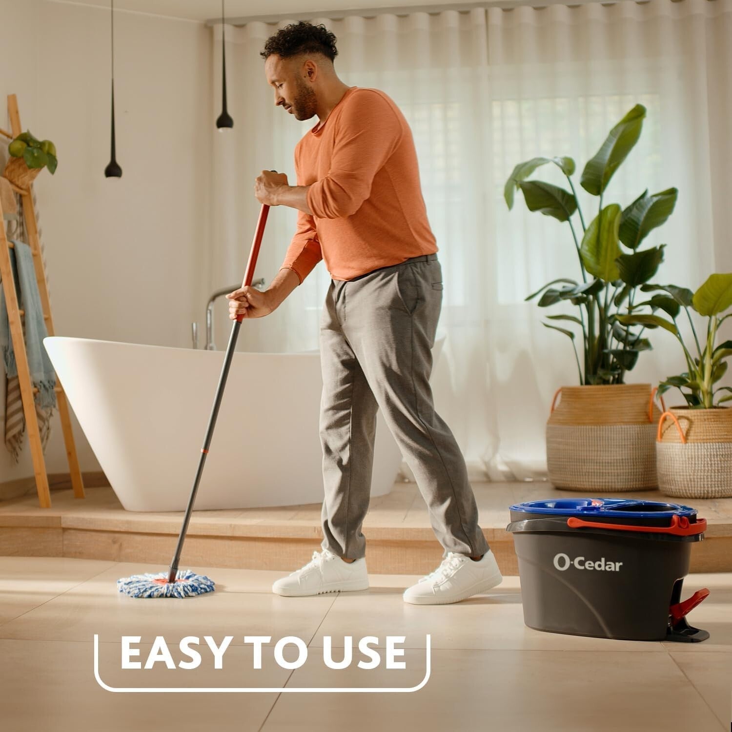 RinseClean Spin Mop System with Dual-Chamber Bucket & 2 Extra Microfiber Heads