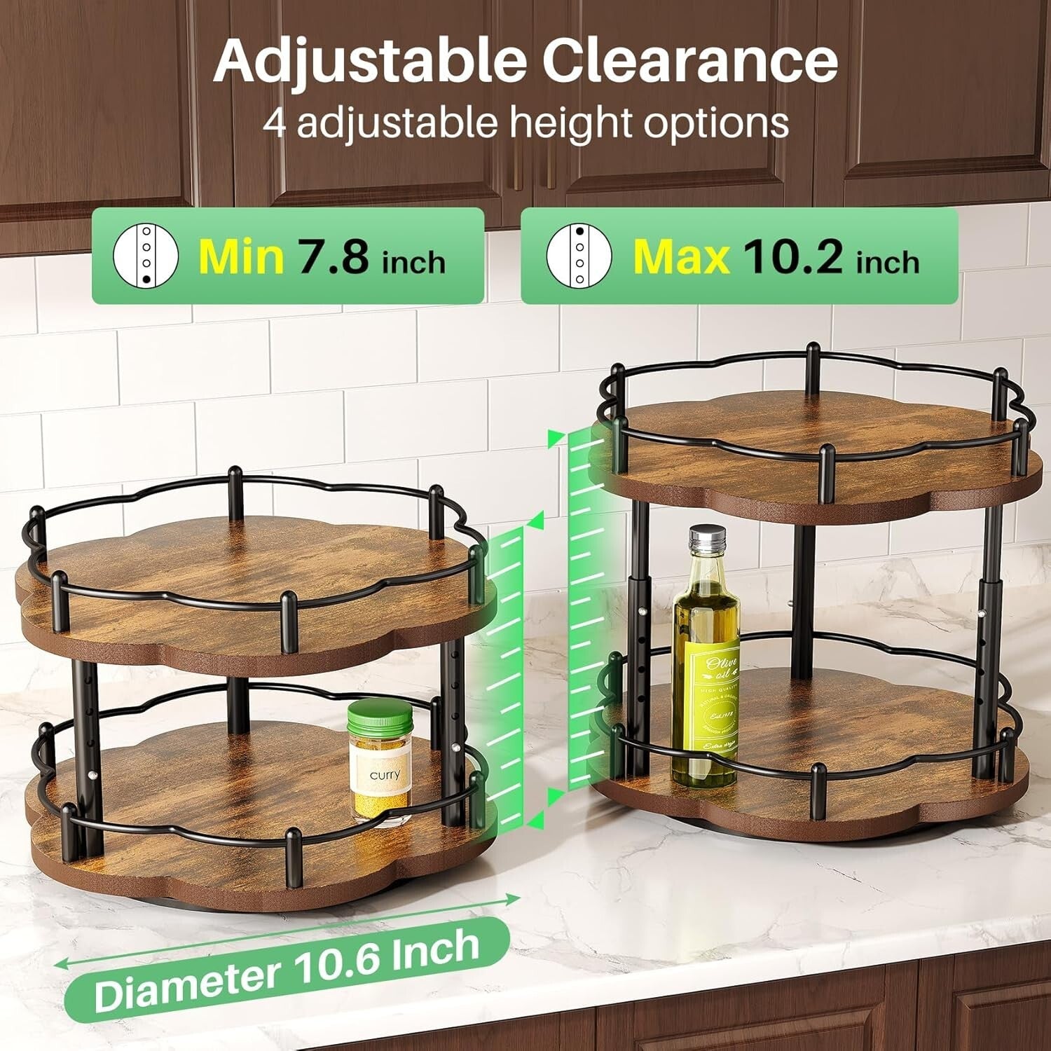 Adjustable Height Lazy Susan Spice Organizer for Cabinet - Unique Flower Design