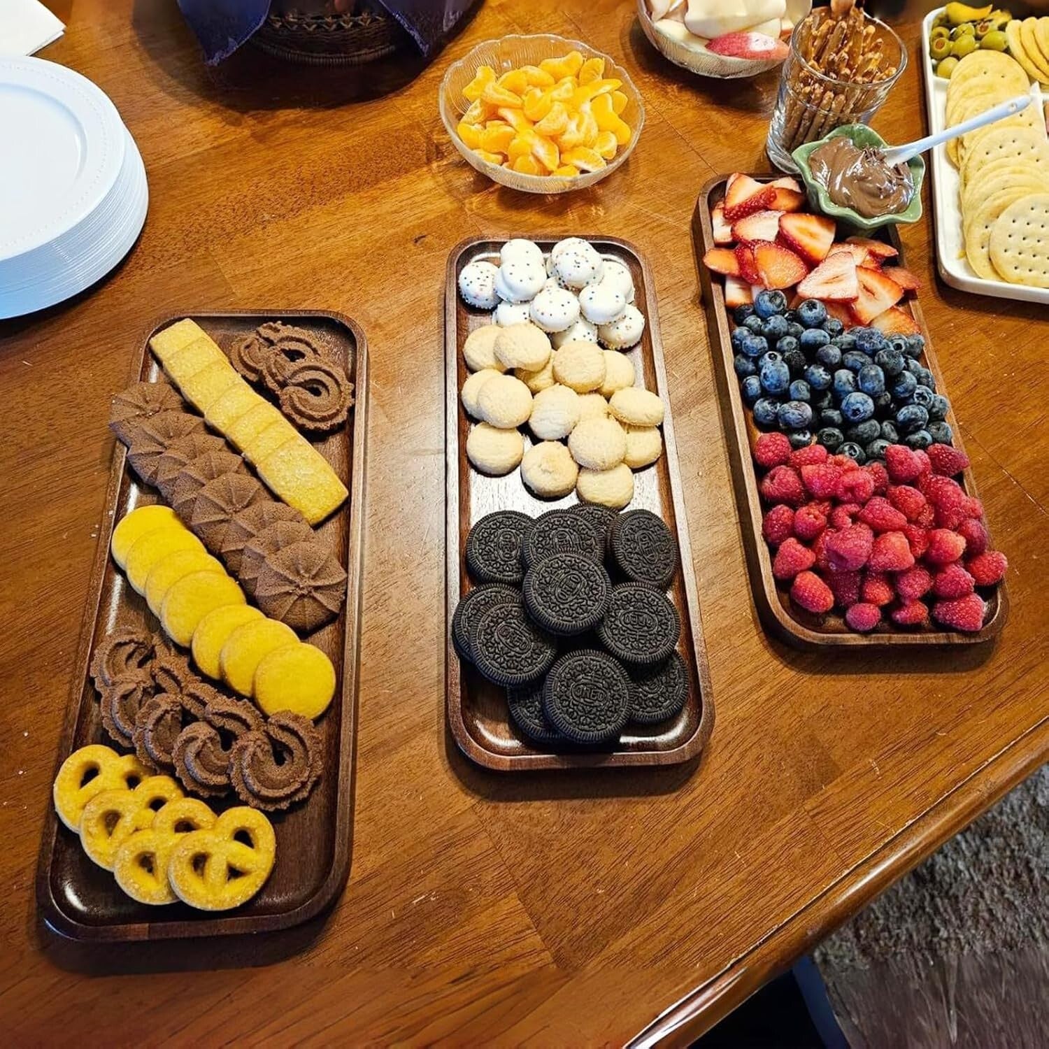 Elegant Acacia Serving Trays for Parties - 14" x 5.5" Charcuterie Boards, 6 Pack