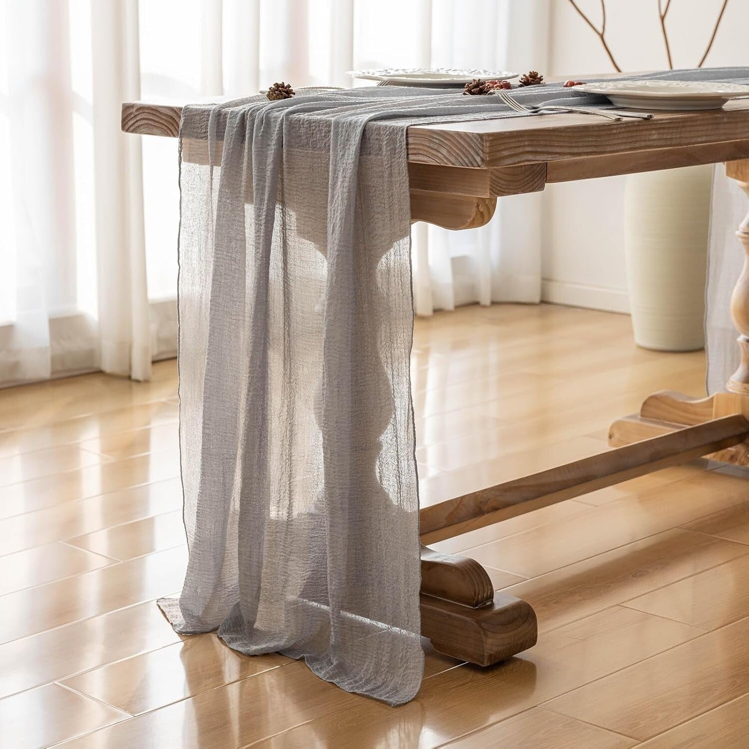 6pcs Rustic Cheesecloth Table Runners - 120” Dusty Blue for Weddings & Parties