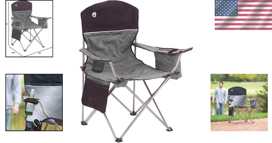 Spacious Outdoor Quad Chair with Cushioned Back & Integrated Cooler - Grey/Black