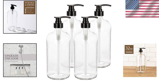 Stylish 32 oz Clear Refillable Shampoo Pump Bottle - Eco-Conscious Living