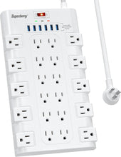 Load image into Gallery viewer, Surge Protector Power Strip with 22 Outlets and 6 Fast USB Ports - 2100 Joules