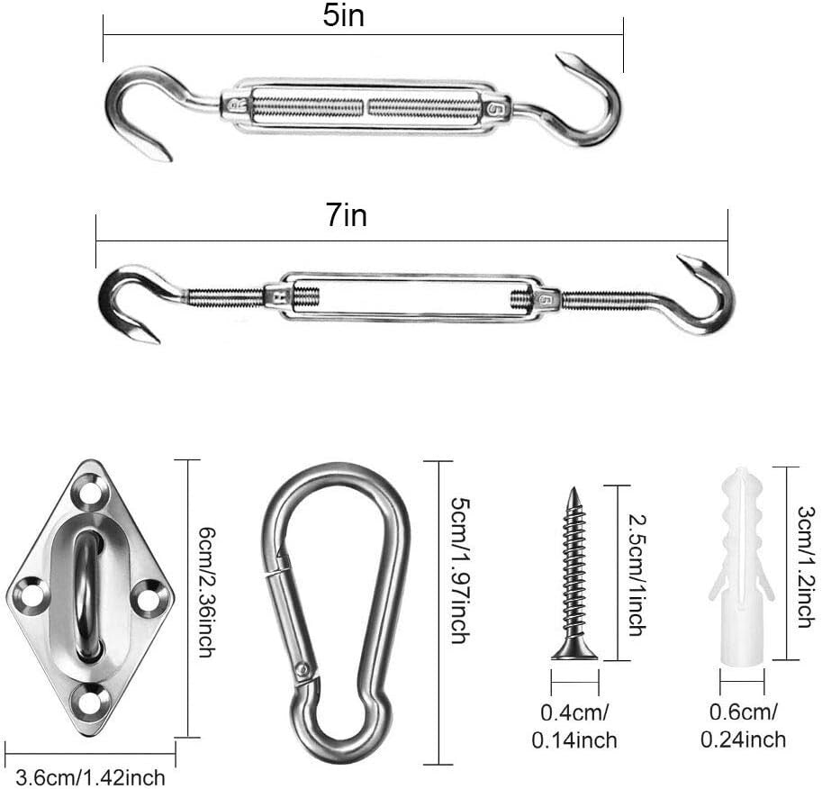 All-in-One Rectangle and Triangle Sun Shade Installation Kit with 5" Turnbuckles
