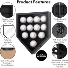 Load image into Gallery viewer, Home Plate Baseball Display Case - Securely Show 12 Baseballs or Rings in Style