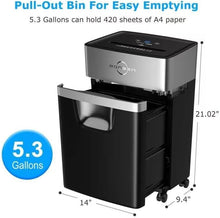 Load image into Gallery viewer, Quiet Office Paper Shredder with 5.3-Gallon Bin - Anti-Jam &amp; Portable Design