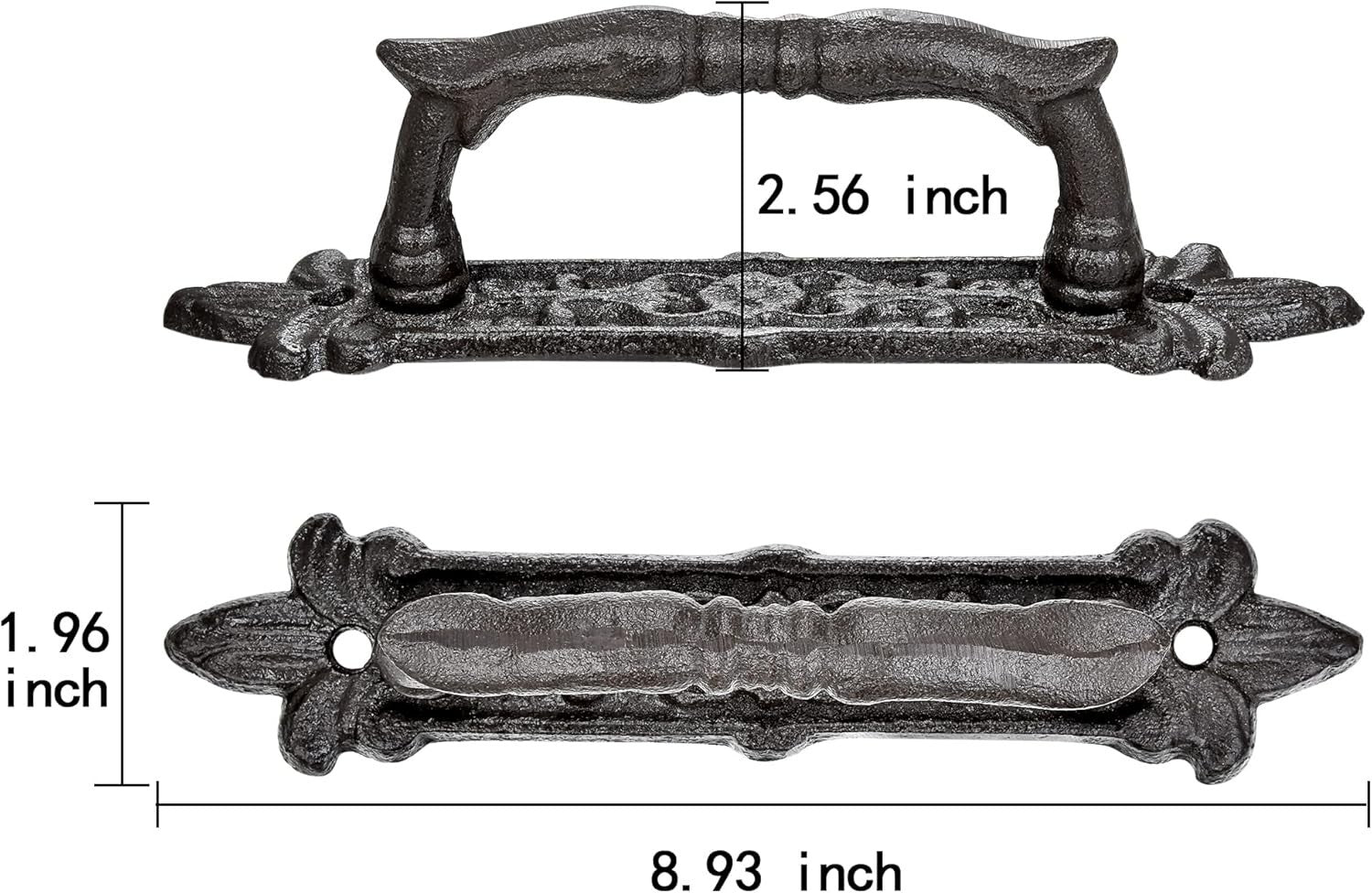 4 Packs Heavy Duty Rustic Barn Door Handles - 8.9" Dark Brown Cast Iron