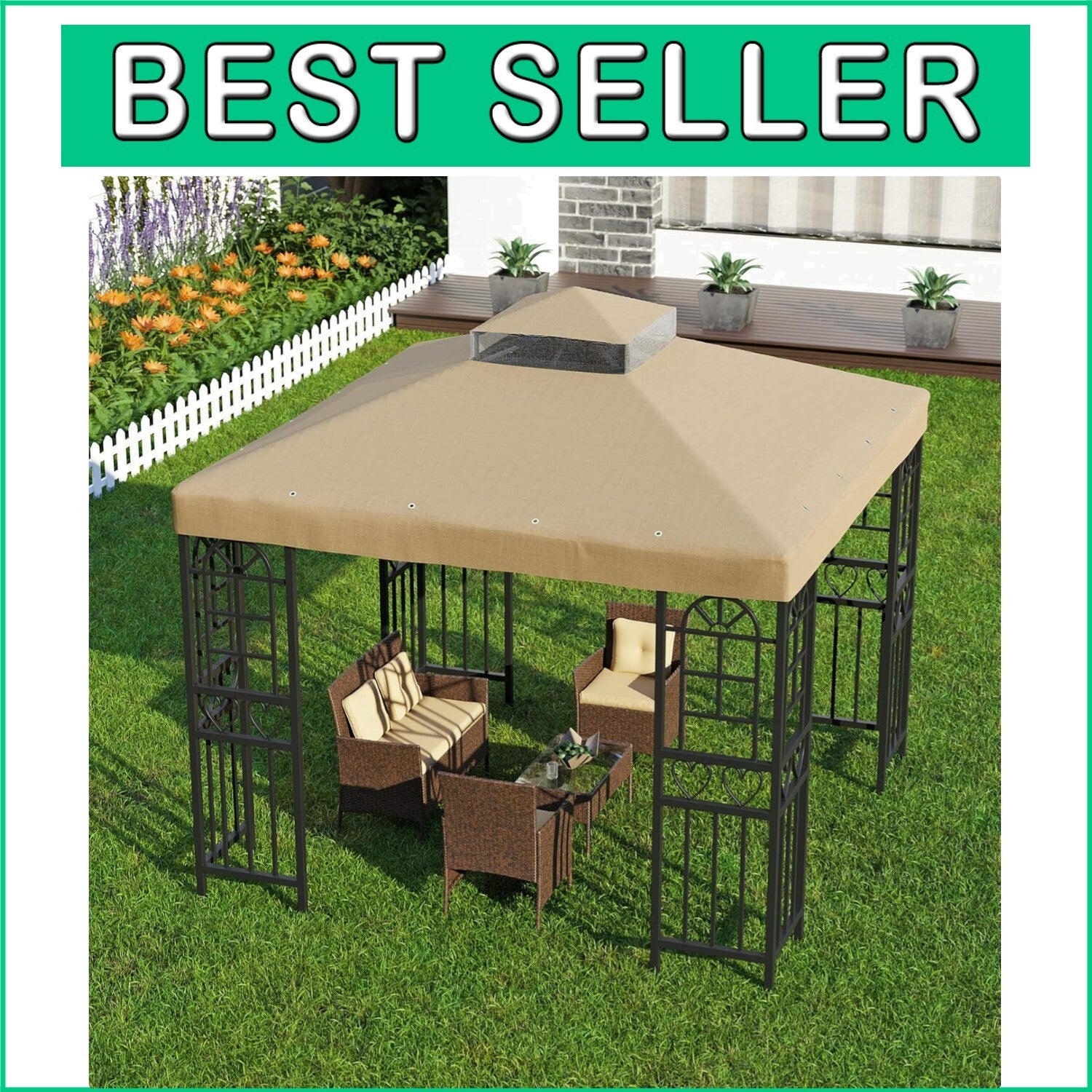 Elegant Khaki 10'x10' Canopy Replacement for Garden Gazebos - Easy Install