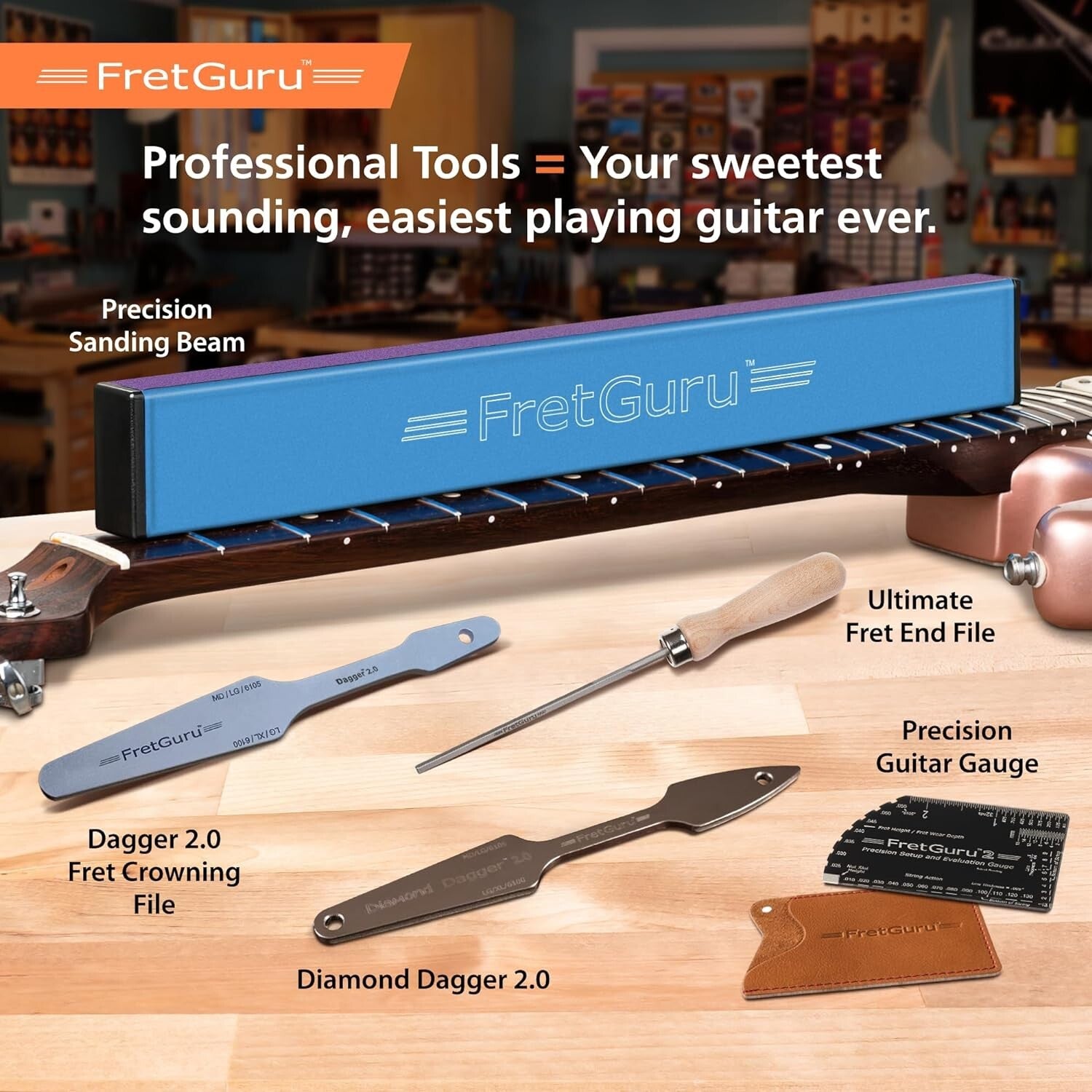 Quick and Efficient 21" Fret Leveling Tool with Peel-and-Stick Sandpaper