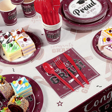 Load image into Gallery viewer, Elegant Maroon Graduation Dinnerware Set for Up to 50 Guests - Class of 2025