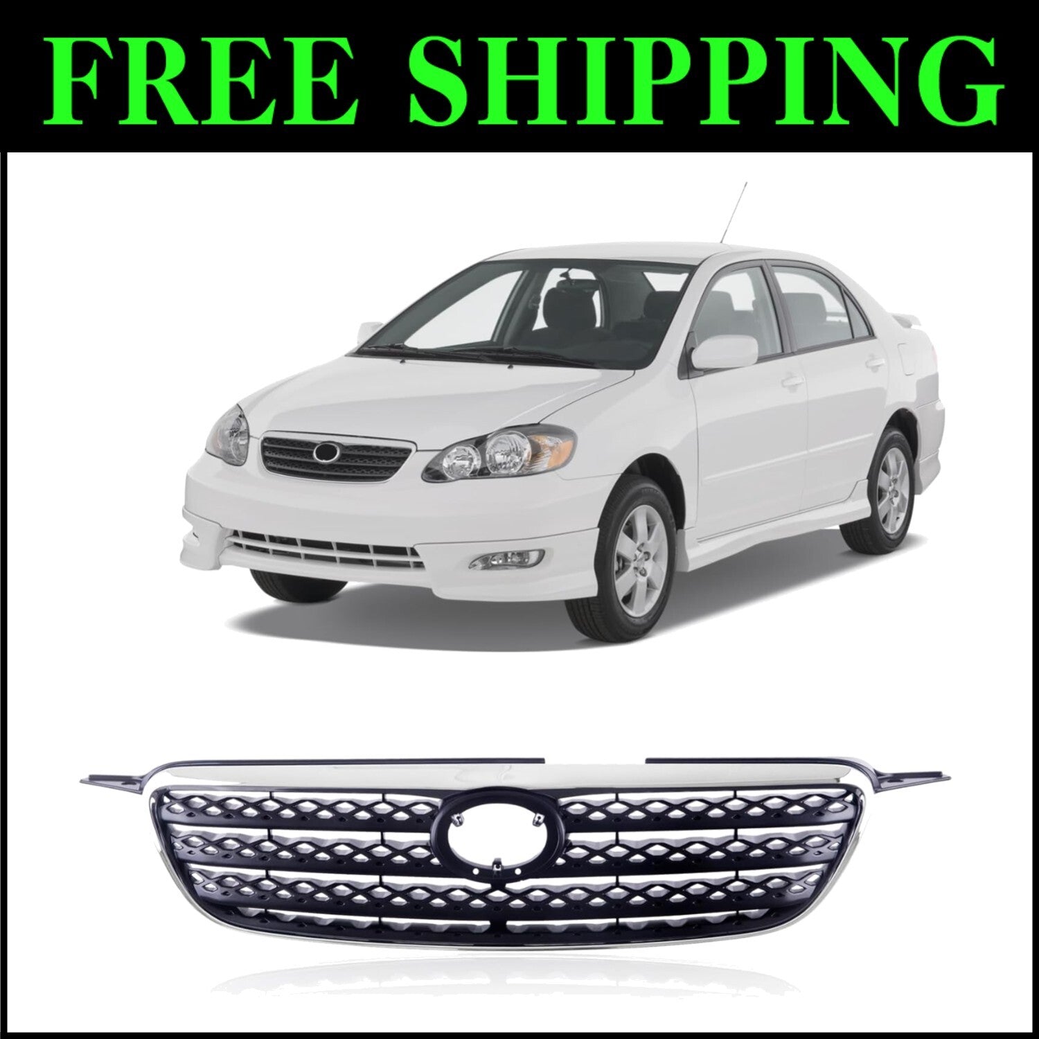 Durable Gray Grille Compatible with 2005-2008 Corolla - Non-Destructive Install