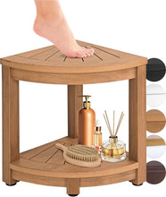Load image into Gallery viewer, Modern Brown Waterproof Shower Stool with Adjustable Legs and Corner Shelf
