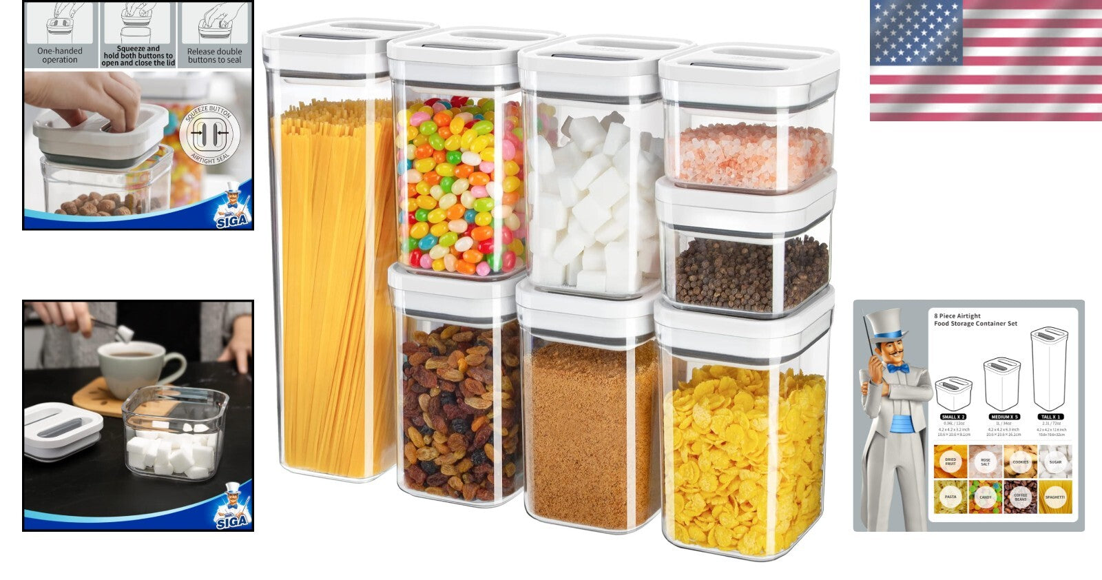 Clear Kitchen Canisters - 8-Piece BPA-Free Food Storage Set with Airtight Seal