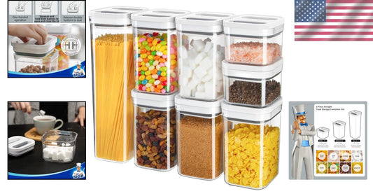 Clear Kitchen Canisters - 8-Piece BPA-Free Food Storage Set with Airtight Seal