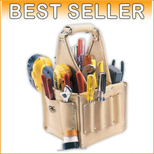 Load image into Gallery viewer, Tan Leather Electrician's Tool Carrier with Box-Shaped Design - 17 Pockets