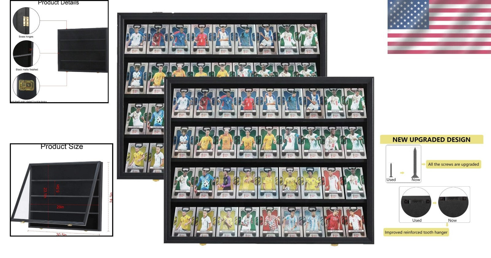 2 Pack Lockable Acrylic Sports Card Display Case - Shatter-Proof Black Design