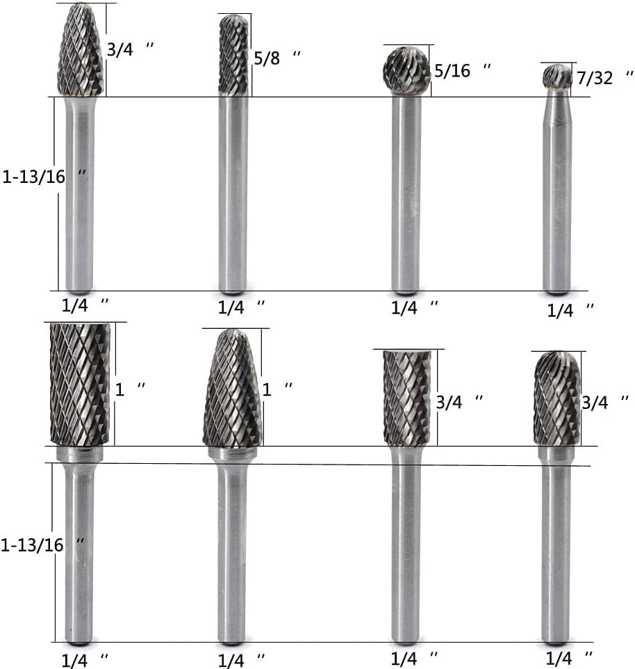 Professional 8-Piece Carbide Rotary File Set for Detailed Wood and Metalwork
