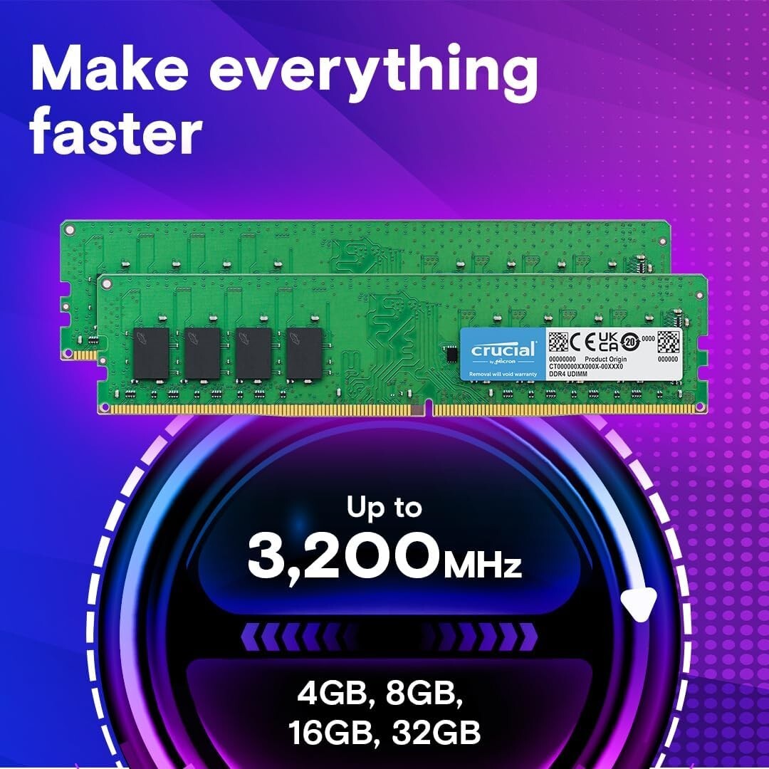 32GB DDR4 3200MHz Memory Kit for PCs, Easy Installation & Trusted Micron Quality