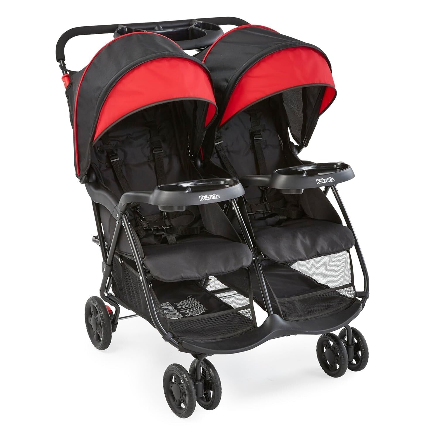 Cloud Plus Red/Black Double Stroller - Reclining, Spacious, and Stylish Design