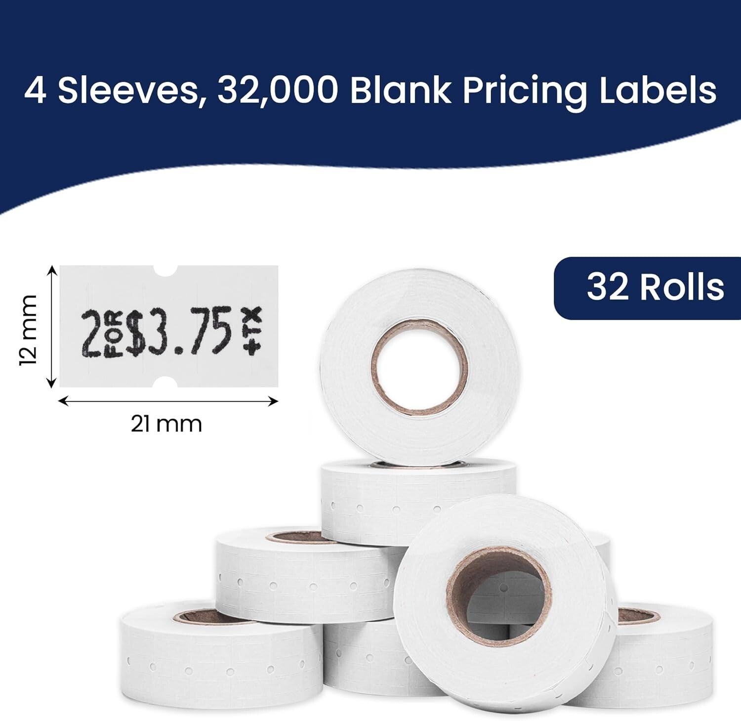 Versatile White 1 Line Pricing Labels – 32 Rolls, Perfect for Retail Needs