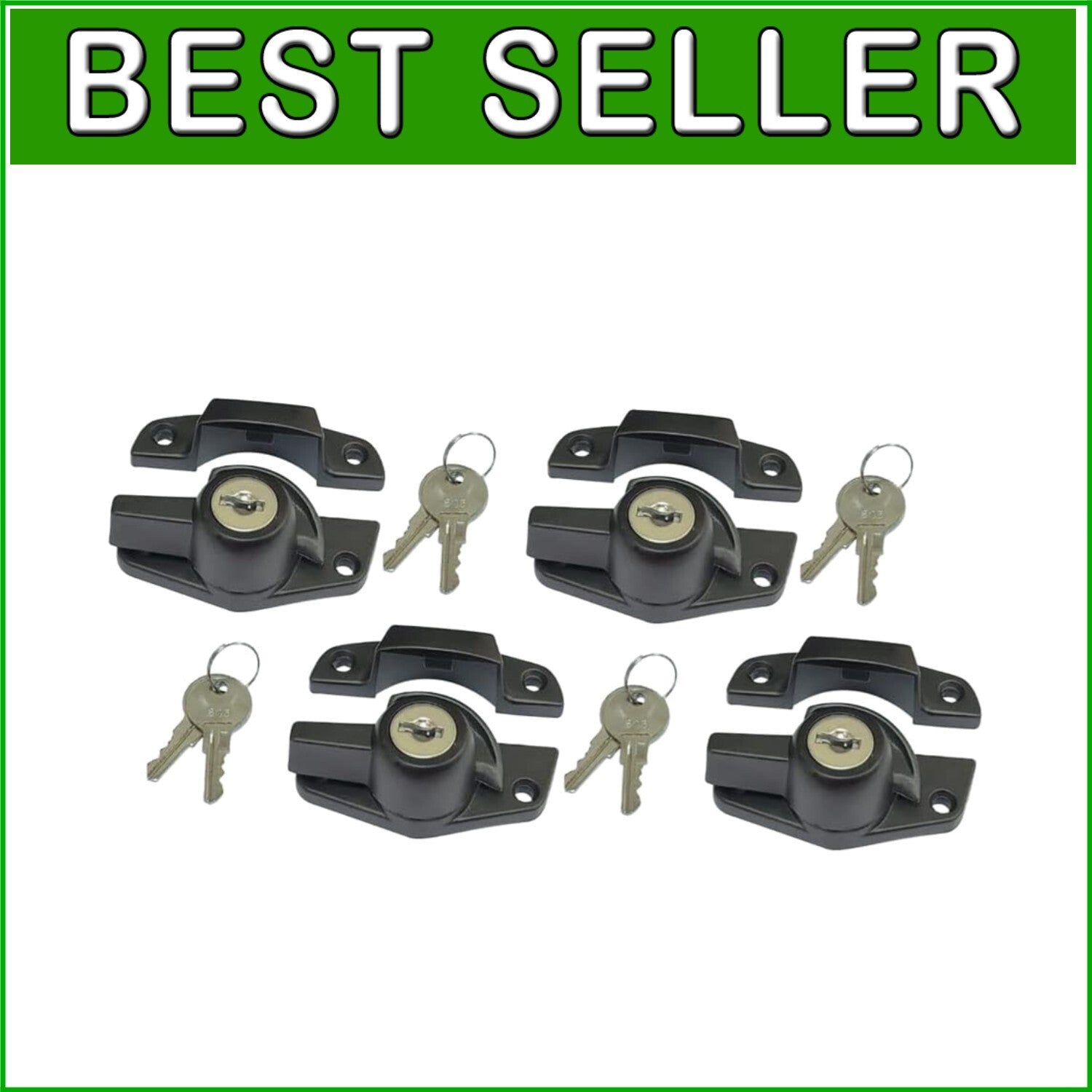 4-Pack Heavy Duty Keyed Sash Lock - Child-Proof Security, Matte Black Finish