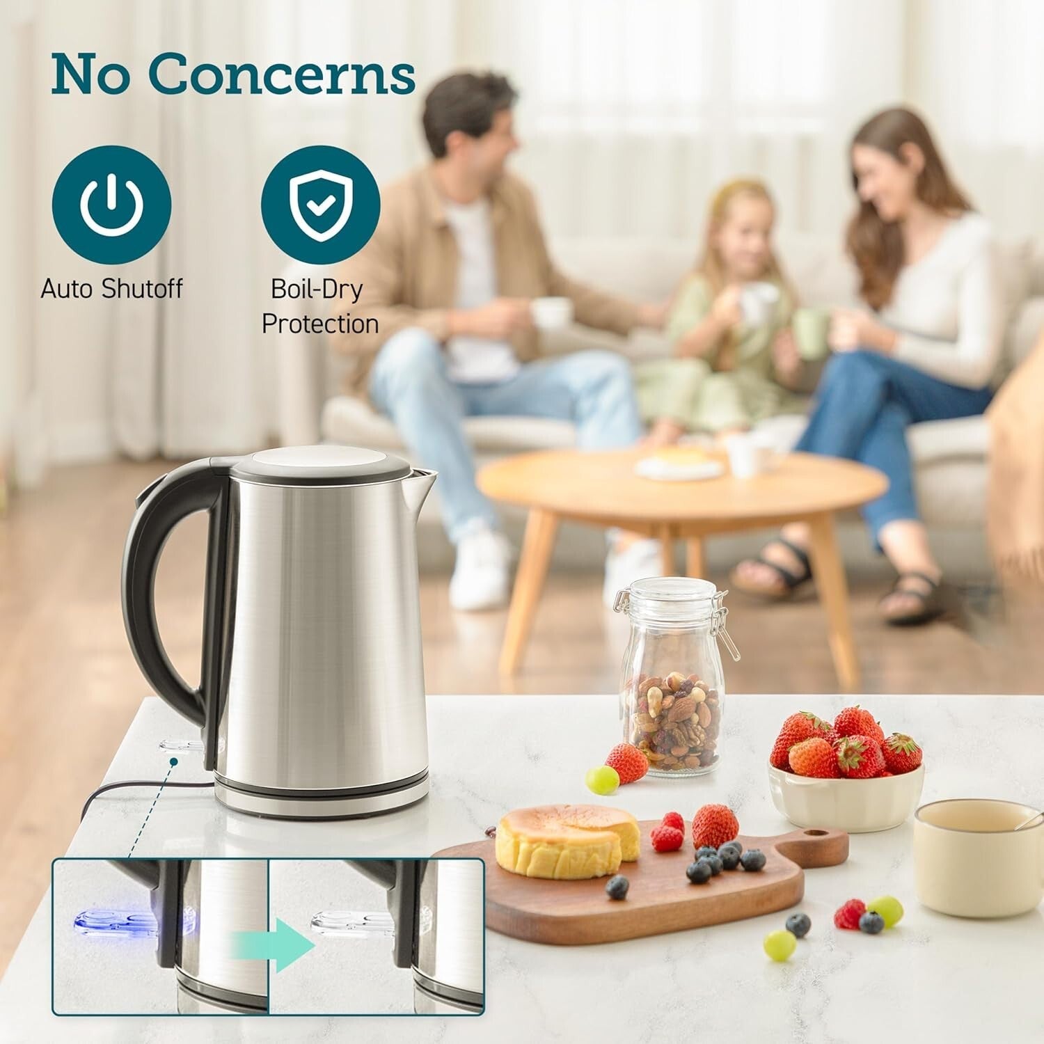 Stylish 1.5L Stainless Steel Electric Kettle with Automatic Shut-Off & Blue LED